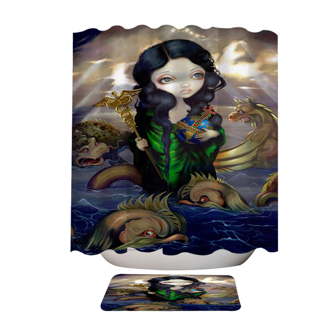 Shower Curtains of Alchemical Seas Sea Maiden and Monsters Spirits