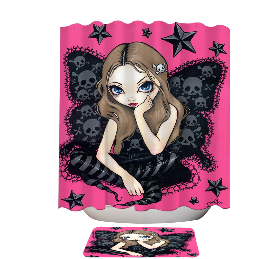 Shower Curtains with Beautiful Gothic Girl Skulls and Stars