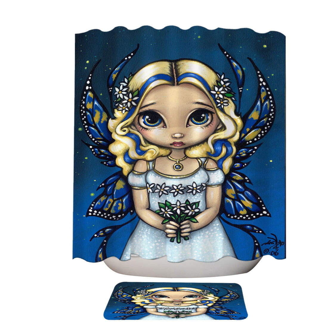 Shower Curtains with Daisy Lovely Blonde Fairy with Flowers