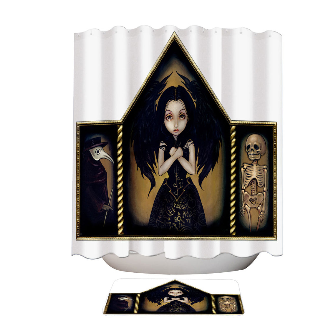 Shower Curtains with Dark Art Alchemy Angel Plague Mask Skelton