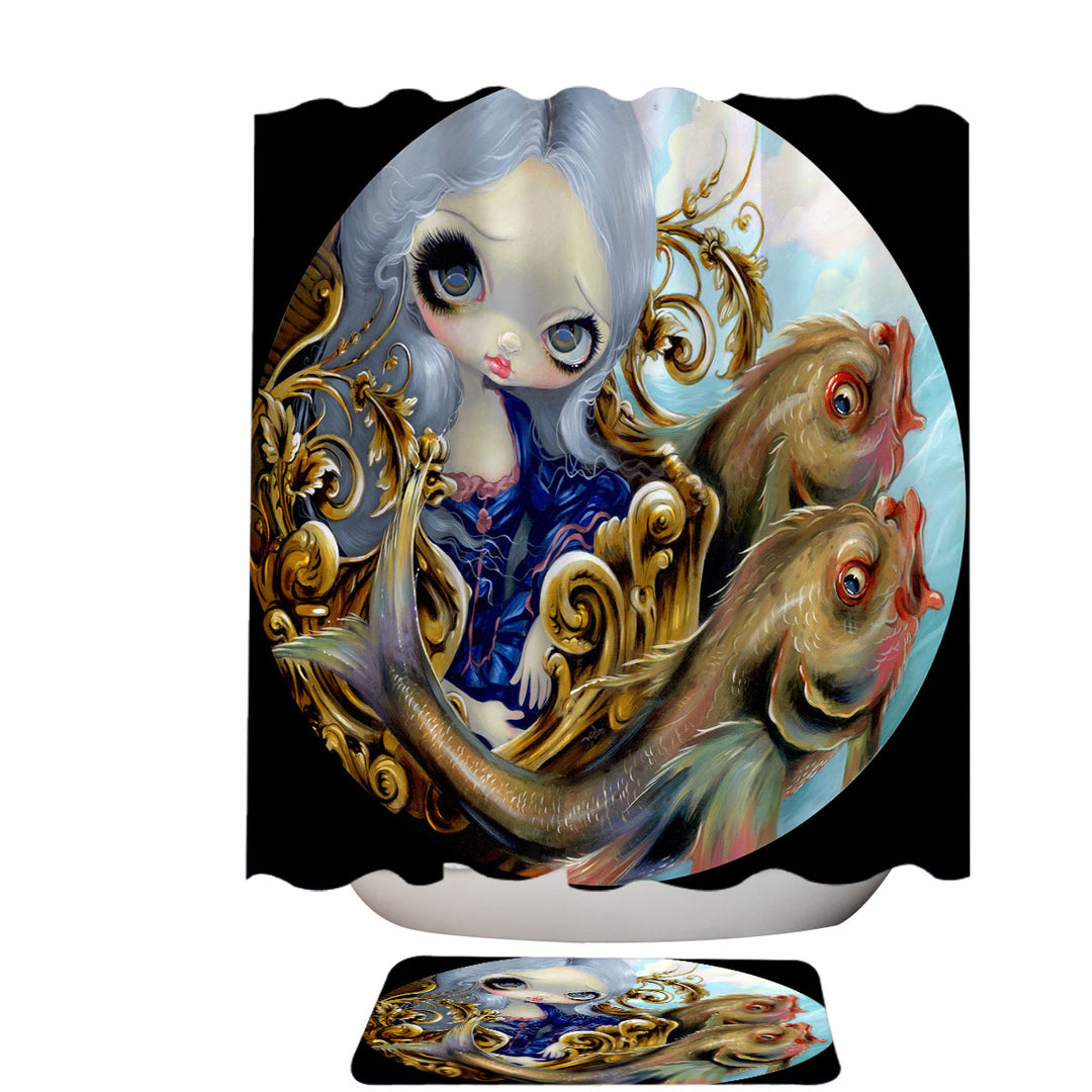 Shower Curtains with Sea Chariot Fish Transporting a Beautiful Maiden