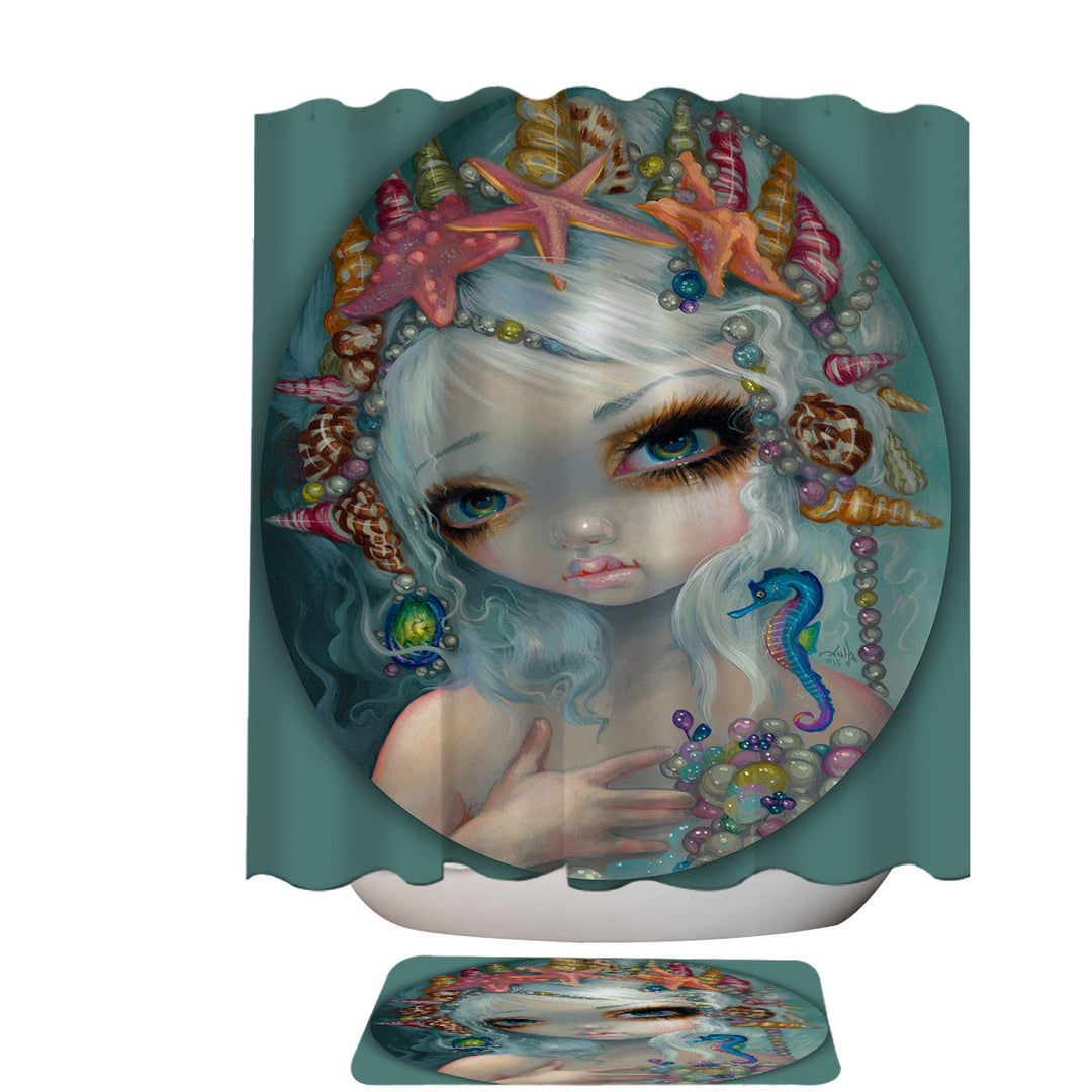 Shower Curtains with Seashell Princess Beautiful Doe Eyed Mermaid