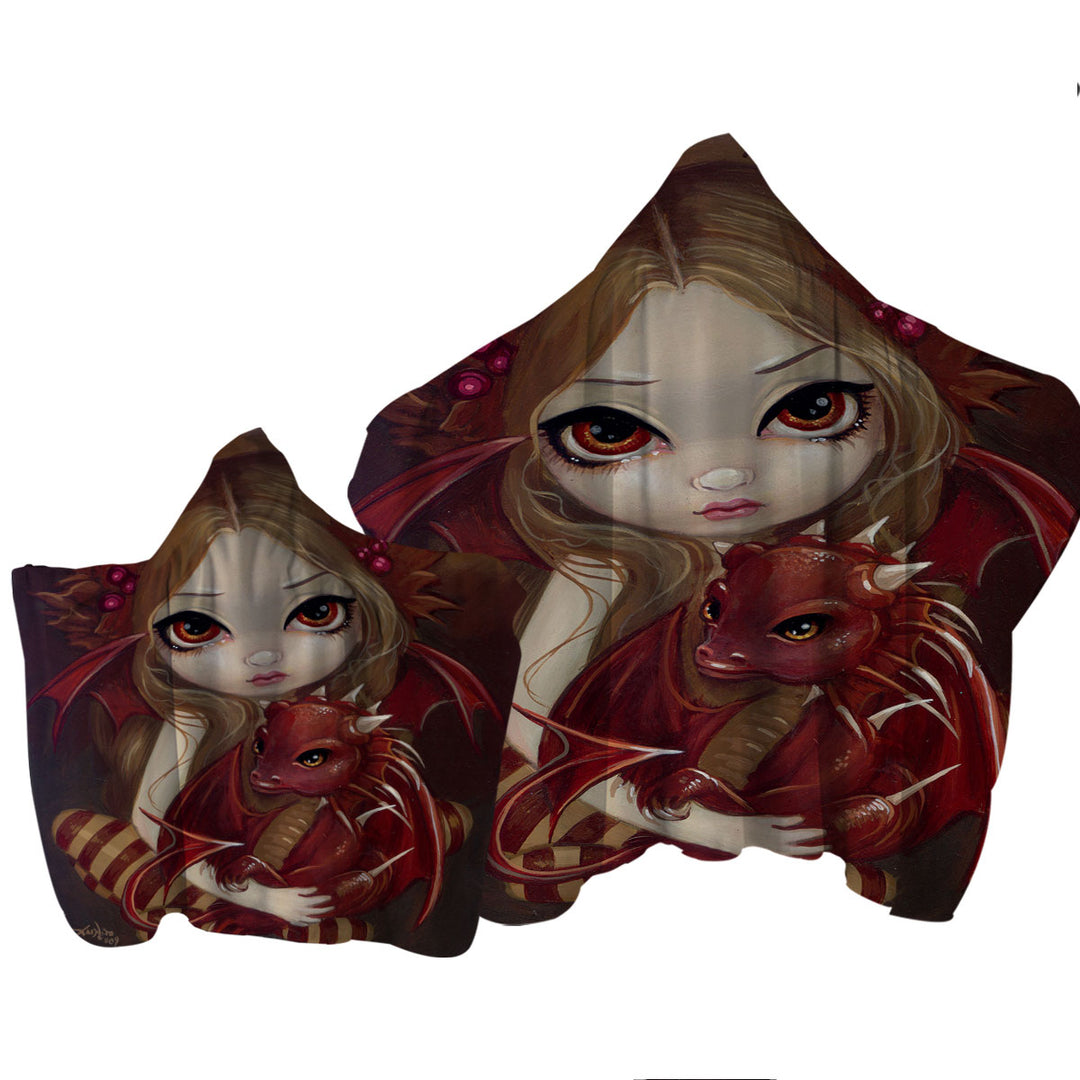 Sienna Dragonling Cute Fairy and Baby Dragon Hooded Beach Towel