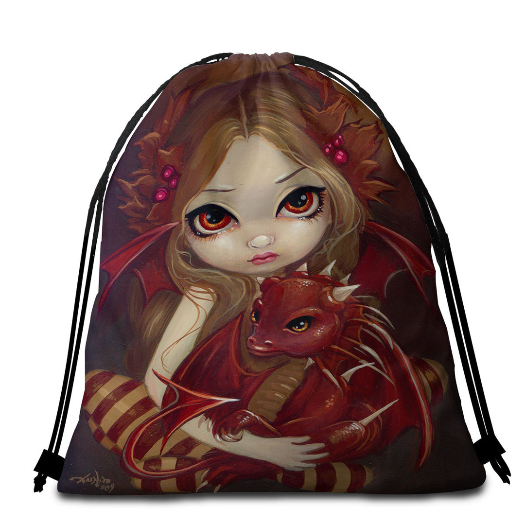 Sienna Dragonling Cute Fairy and Baby Dragon Microfibre Beach Towels