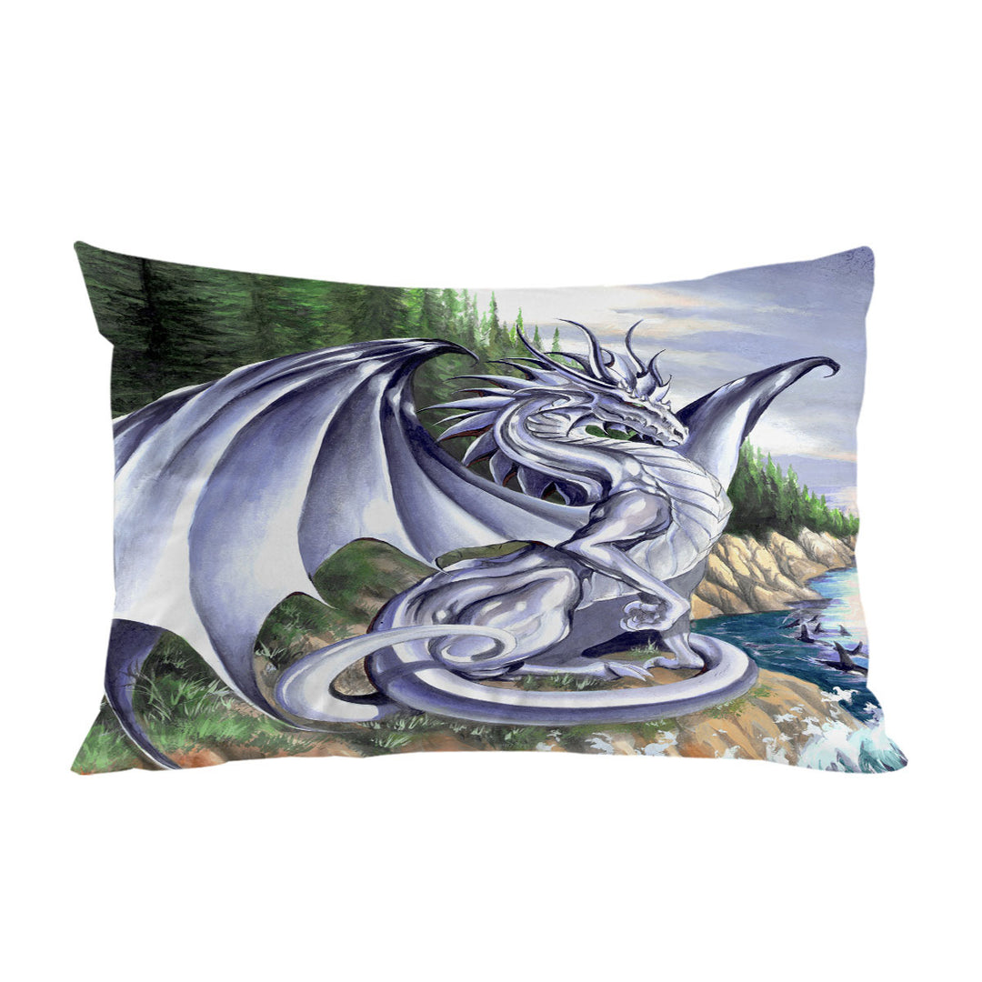 Silver Coastal Grey Dragon Drawing Pillowcases