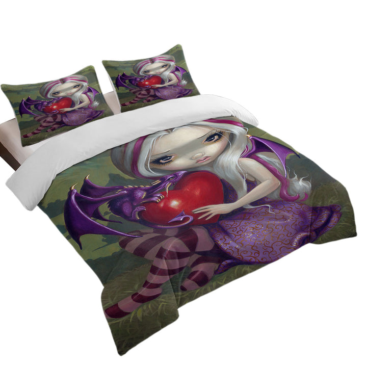 Silver Pink Haired Fairy With Cute Valentine Dragon Coverlets