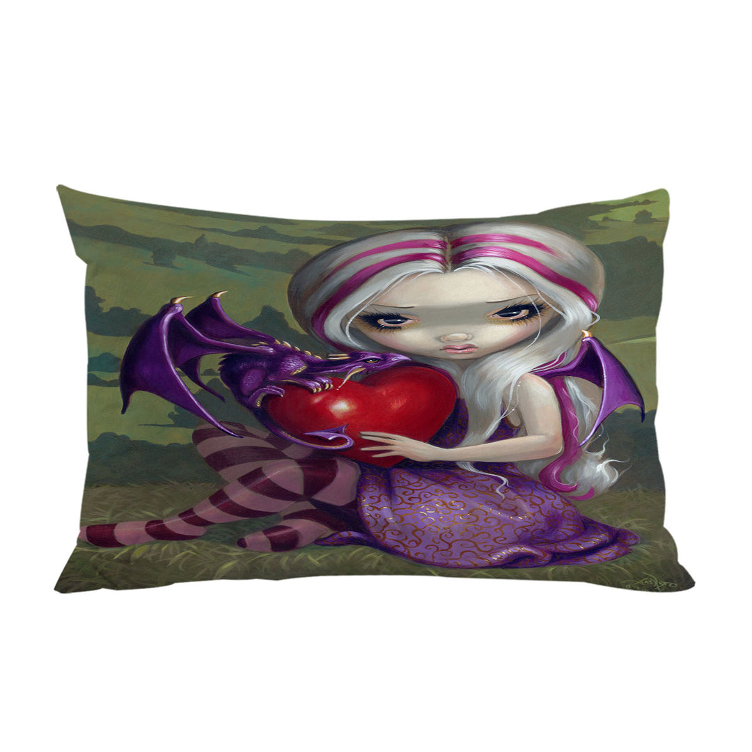 Silver Pink Haired Fairy With Cute Valentine Dragon Custom Pillow Cases