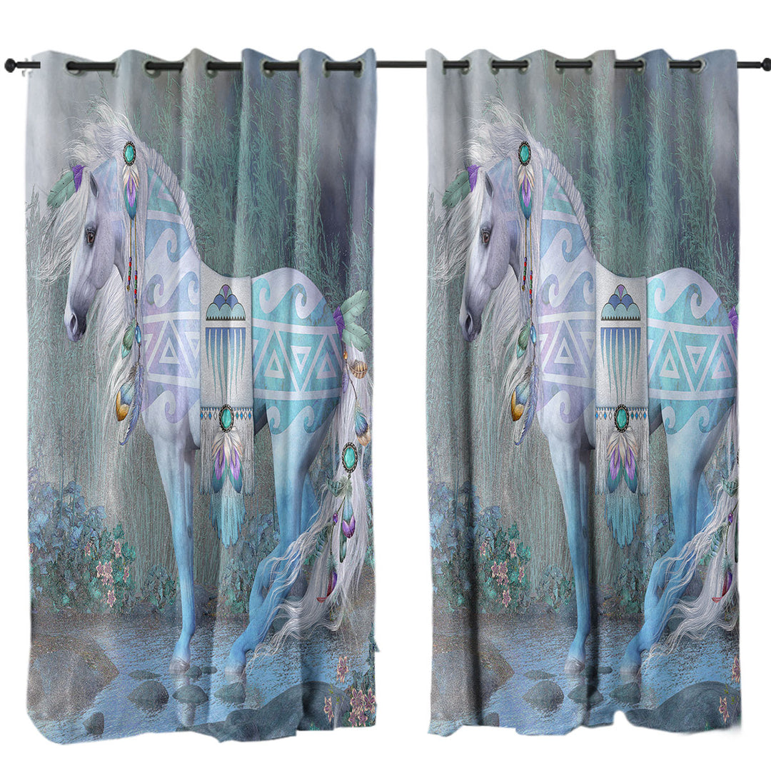 Singing Water Beautiful Native American Horse Curtain