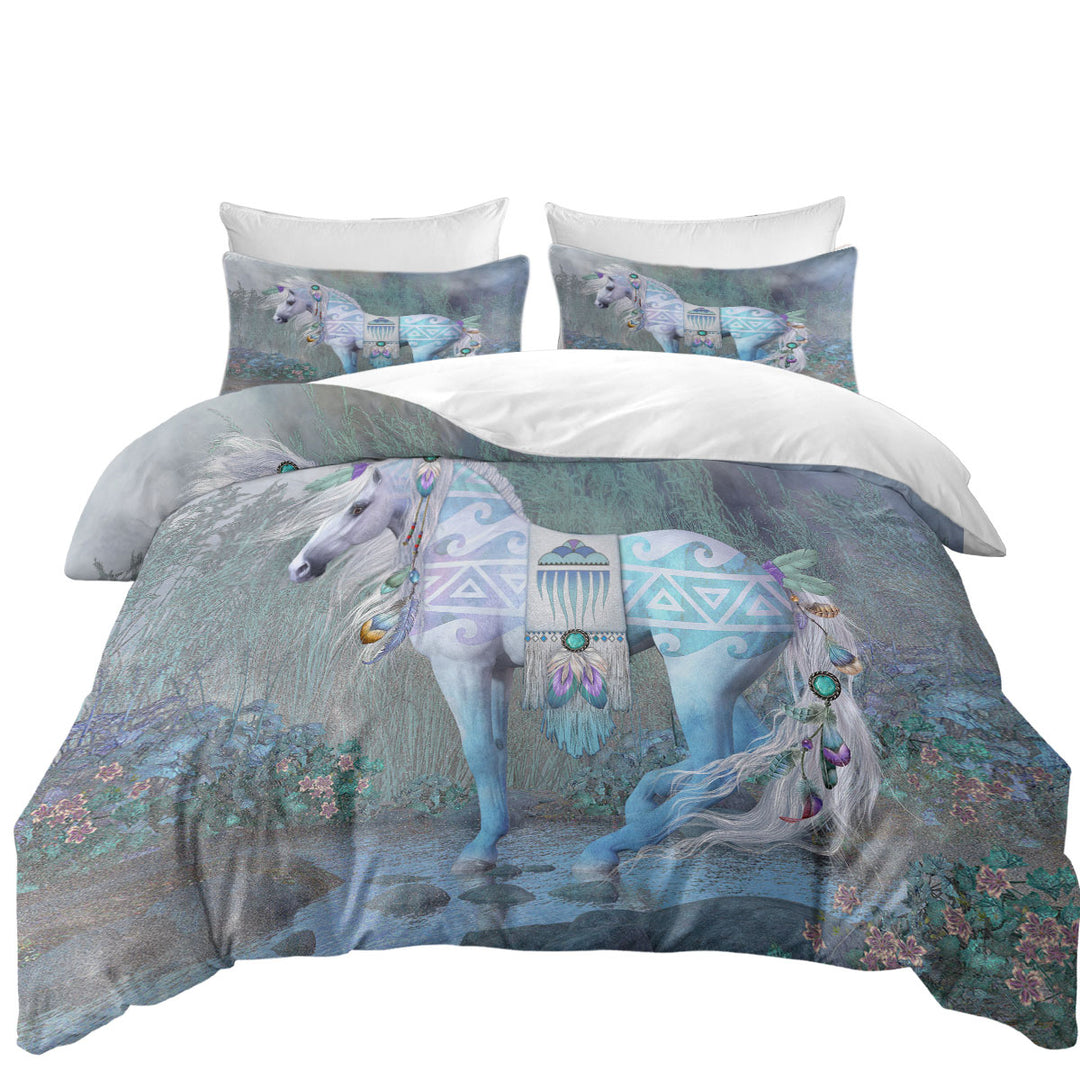 Singing Water Beautiful Native American Horse Duvet Cover