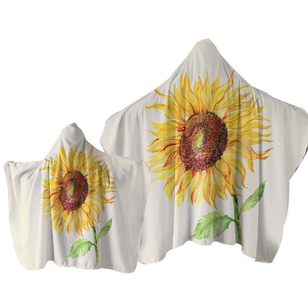 Single Painted Sunflower Hooded Beach Towel