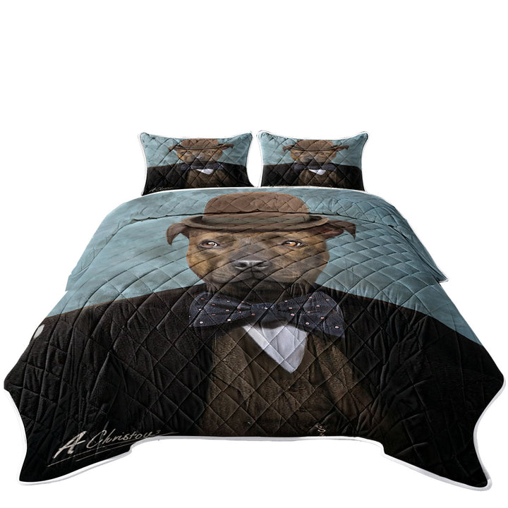 Sir Edmund the Bulldog Cool and Funny Dog King Quilt