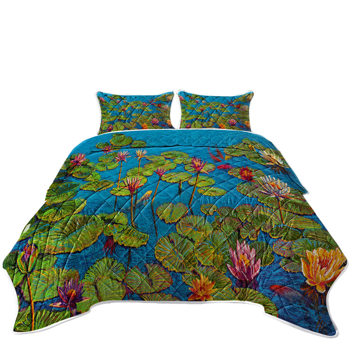 Six Koi Fish in Water Lily Pond Coverlets