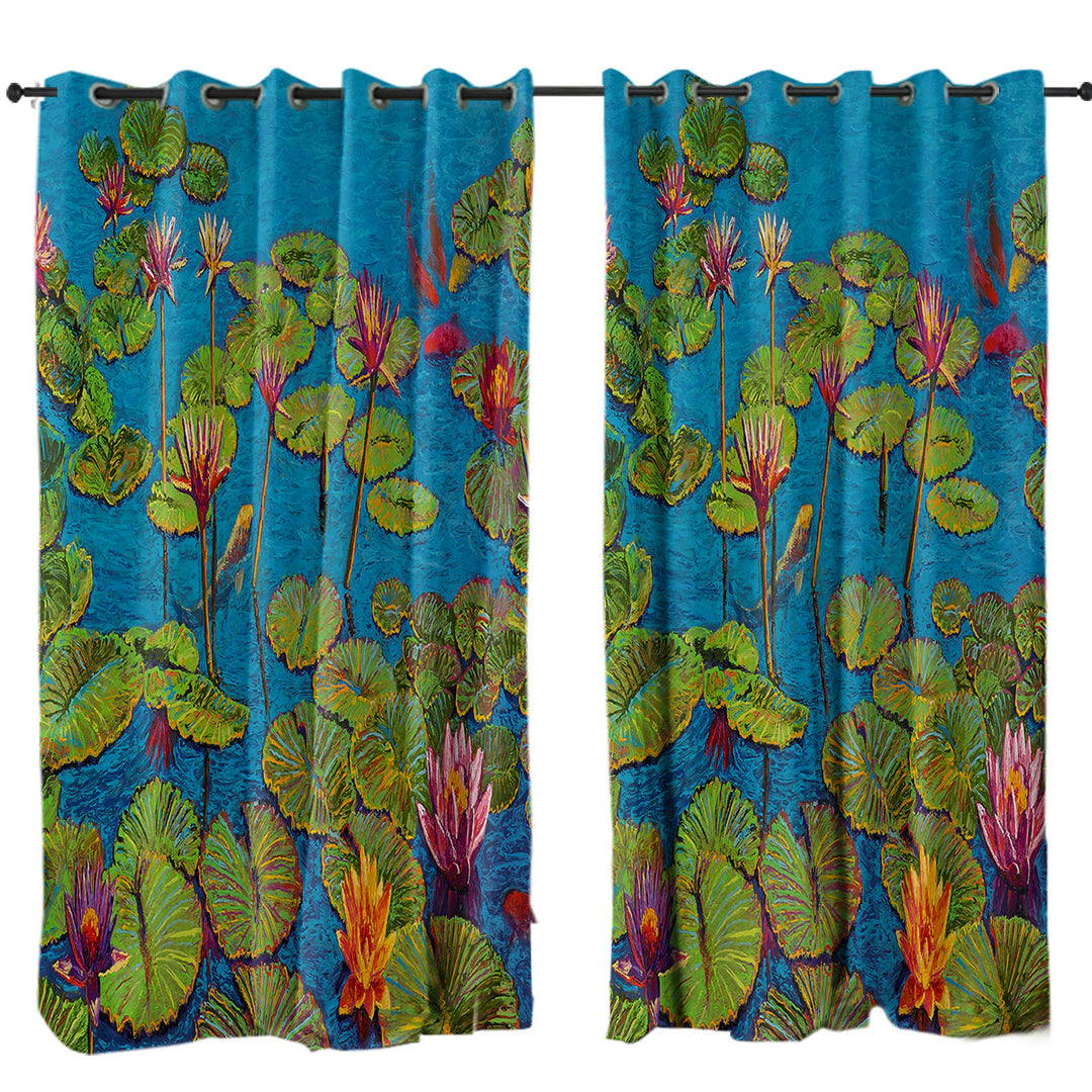 Six Koi Fish in Water Lily Pond Custom Curtains