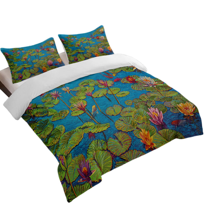 Six Koi Fish in Water Lily Pond Duvet Covers