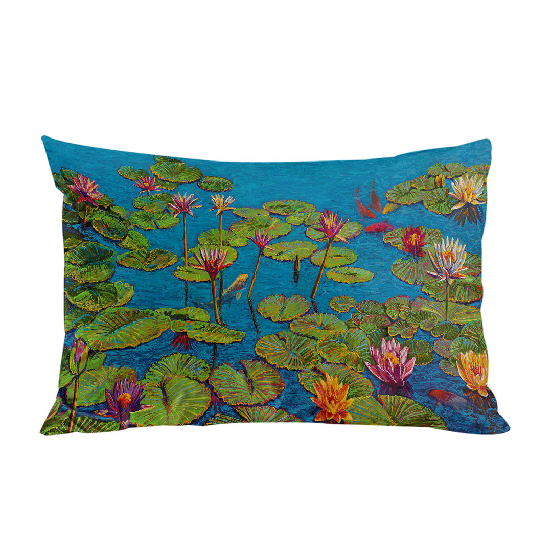 Six Koi Fish in Water Lily Pond Pillow Case Covers