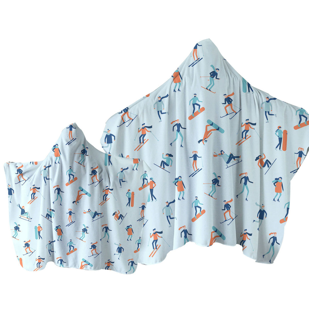 Skiing and Snowboarding Pattern Hooded Beach Towel