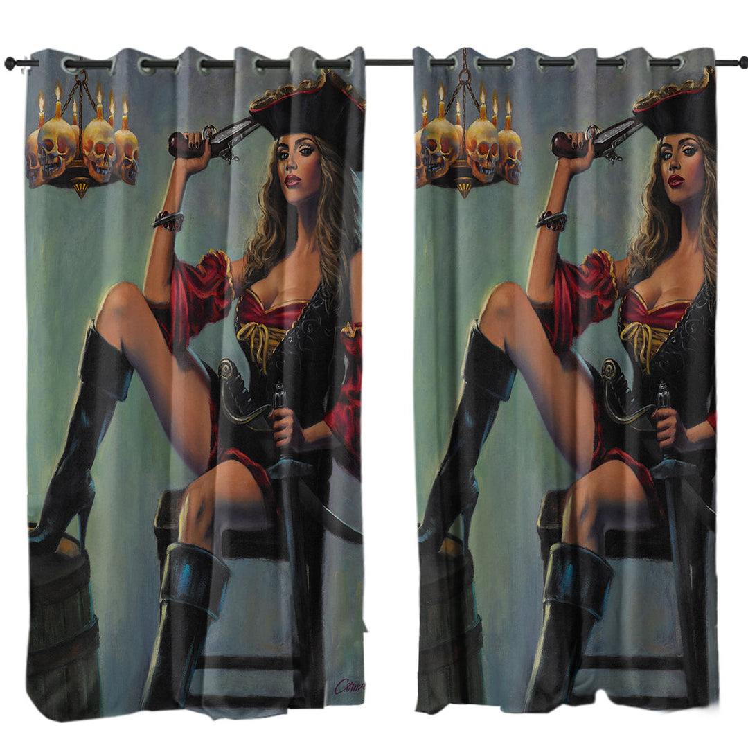 Skull Candles Chandelier Sexy Lady Pirate Drapes and Curtains