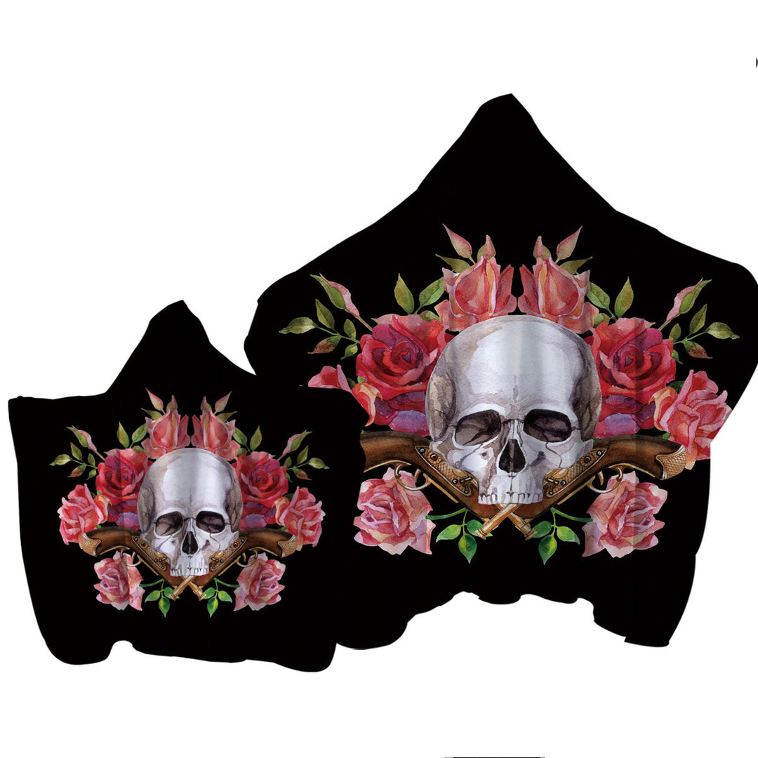 Skull Roses and Vintage Pistols Towel with Hood