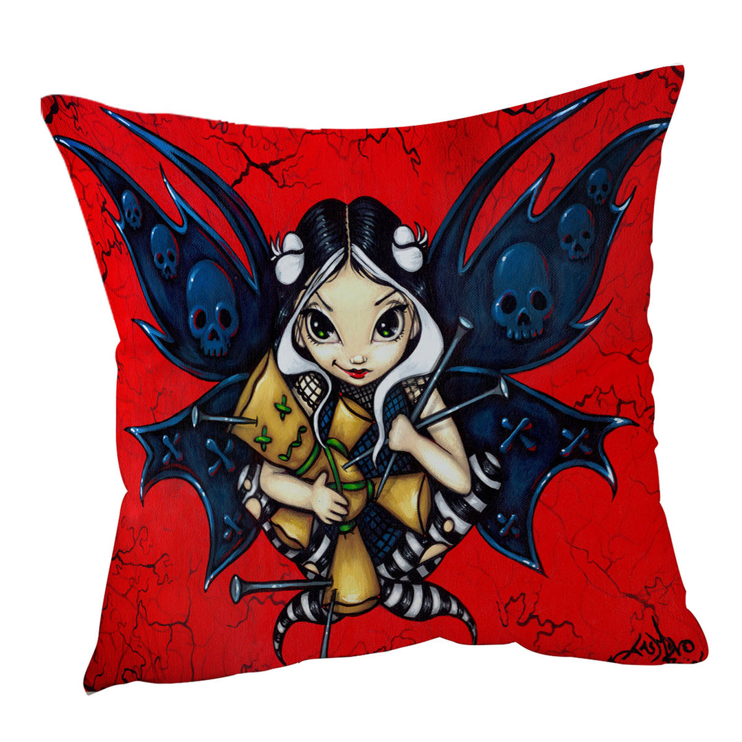 Skull Wings Mischievous Fairy Voodoo Cushion Cover