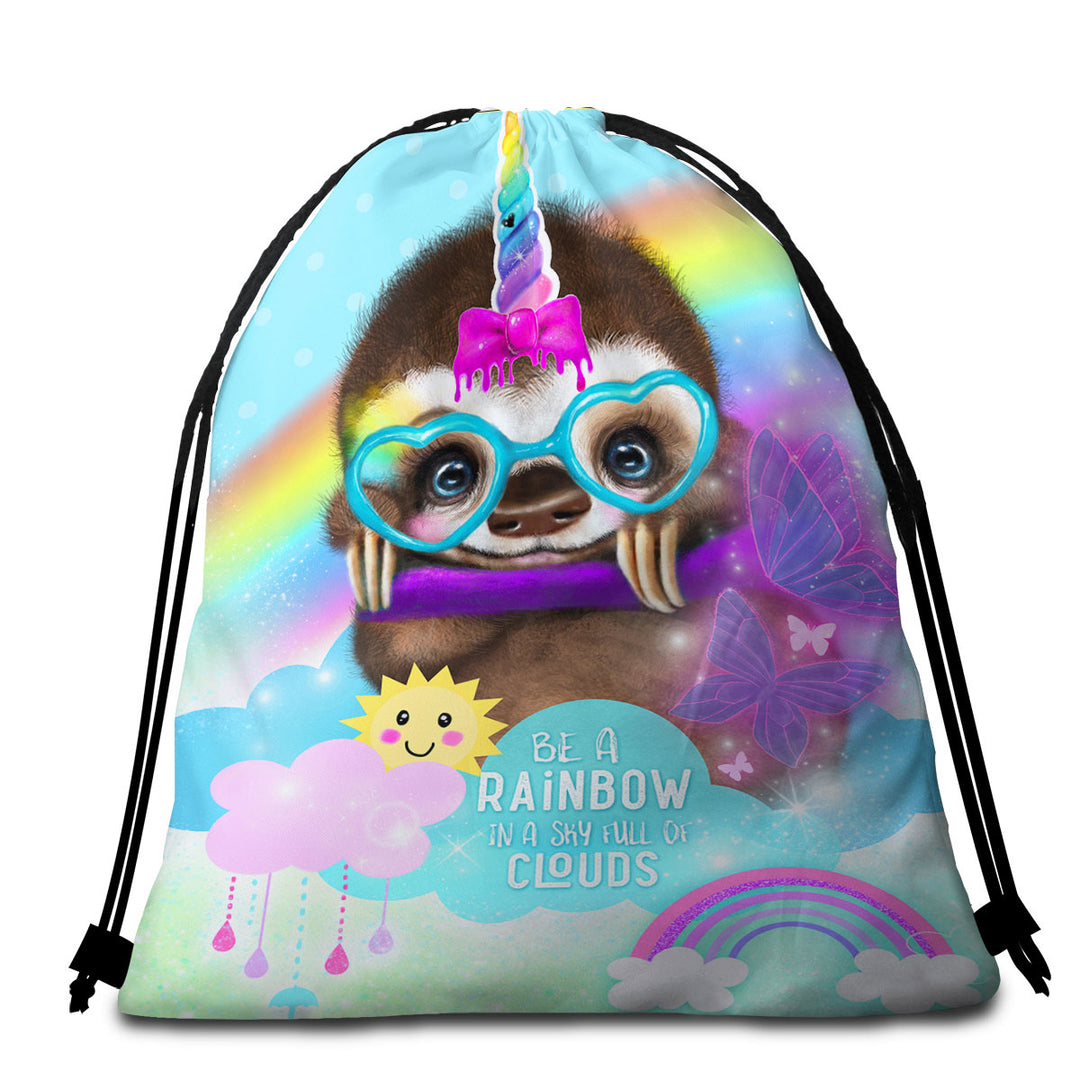 SlothiCorn Cute Kids Art Be a Rainbow Sloth Beach Towels and Bags Set