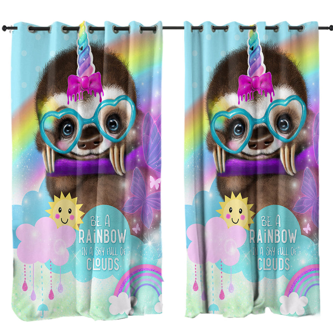 SlothiCorn Cute Kids Art Be a Rainbow Sloth Curtains