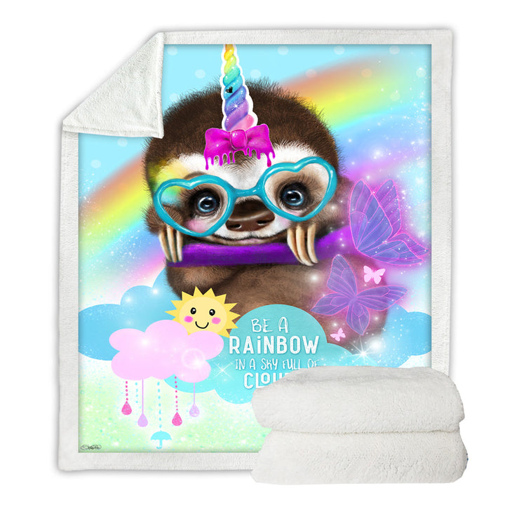 SlothiCorn Cute Kids Art Be a Rainbow Sloth Sherpa Blanket