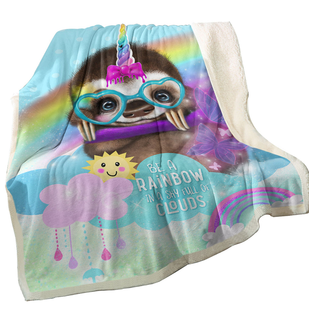 SlothiCorn Cute Kids Art Be a Rainbow Sloth Throw Blanket