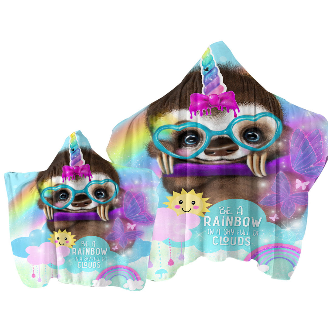 SlothiCorn Cute Kids Art Be a Rainbow Sloth Towel Hoodie