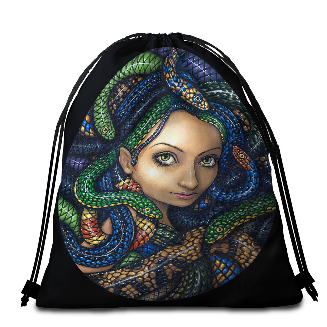 Snakes for Hair a Portrait of Medusa Beach Towels and Bags Set