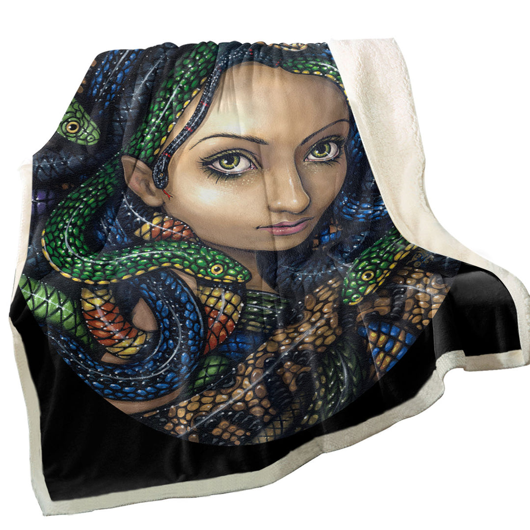 Snakes for Hair a Portrait of Medusa Fleece Blankets