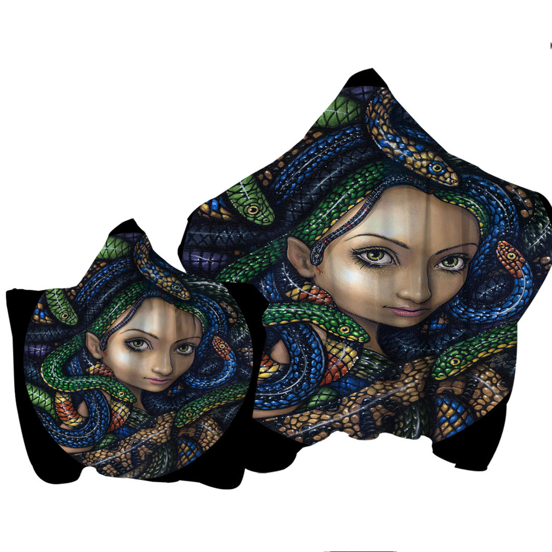 Snakes for Hair a Portrait of Medusa Hooded Beach Towel