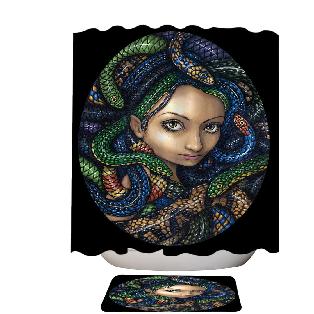 Snakes for Hair a Portrait of Medusa Shower Curtains