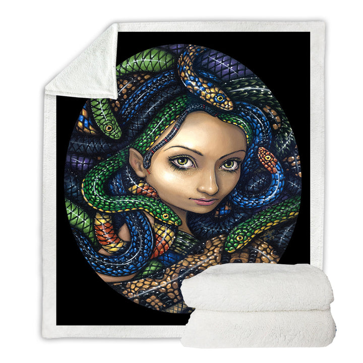 Snakes for Hair a Portrait of Medusa Throw Blanket