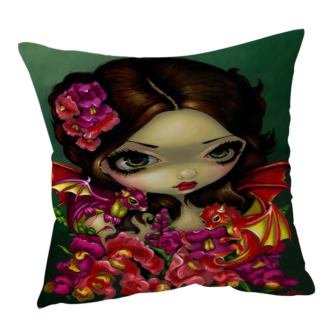 Snapdragon Flowers Fairy and Her Dragonlings Cushion Cover