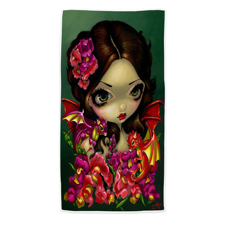 Snapdragon Flowers Fairy and Her Dragonlings Pool Towels