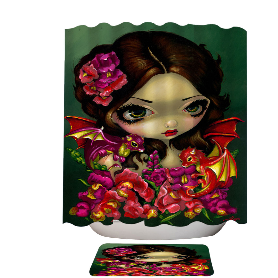 Snapdragon Flowers Fairy and Her Dragonlings Shower Curtain