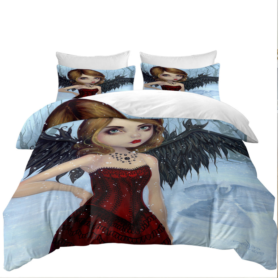 Snow Angels Winter Forest Winged Beautiful Maiden King Duvet Cover set