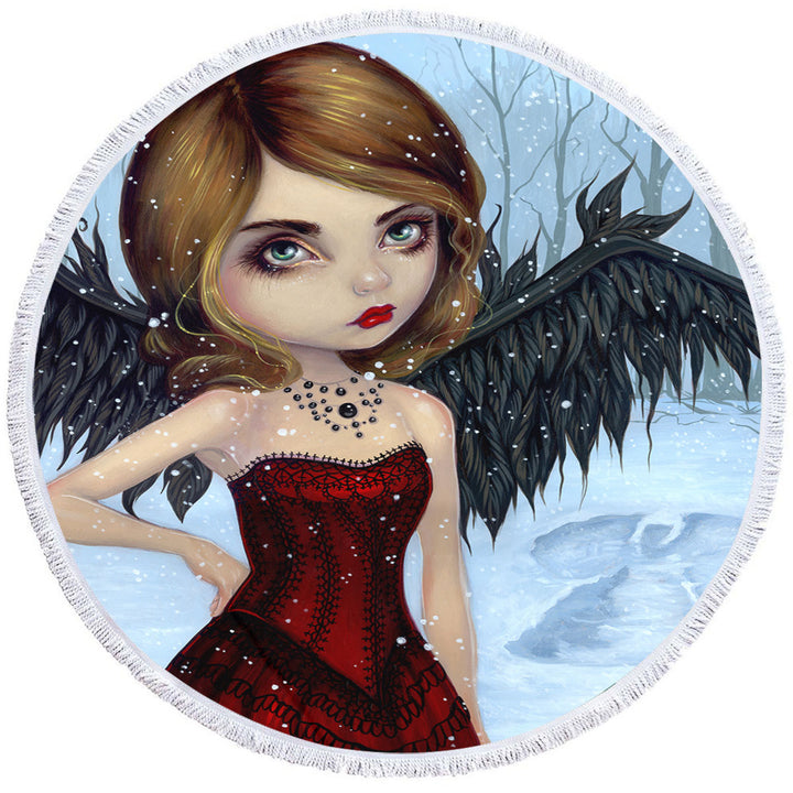 Snow Angels Winter Forest Winged Beautiful Maiden Microfiber Beach Towel