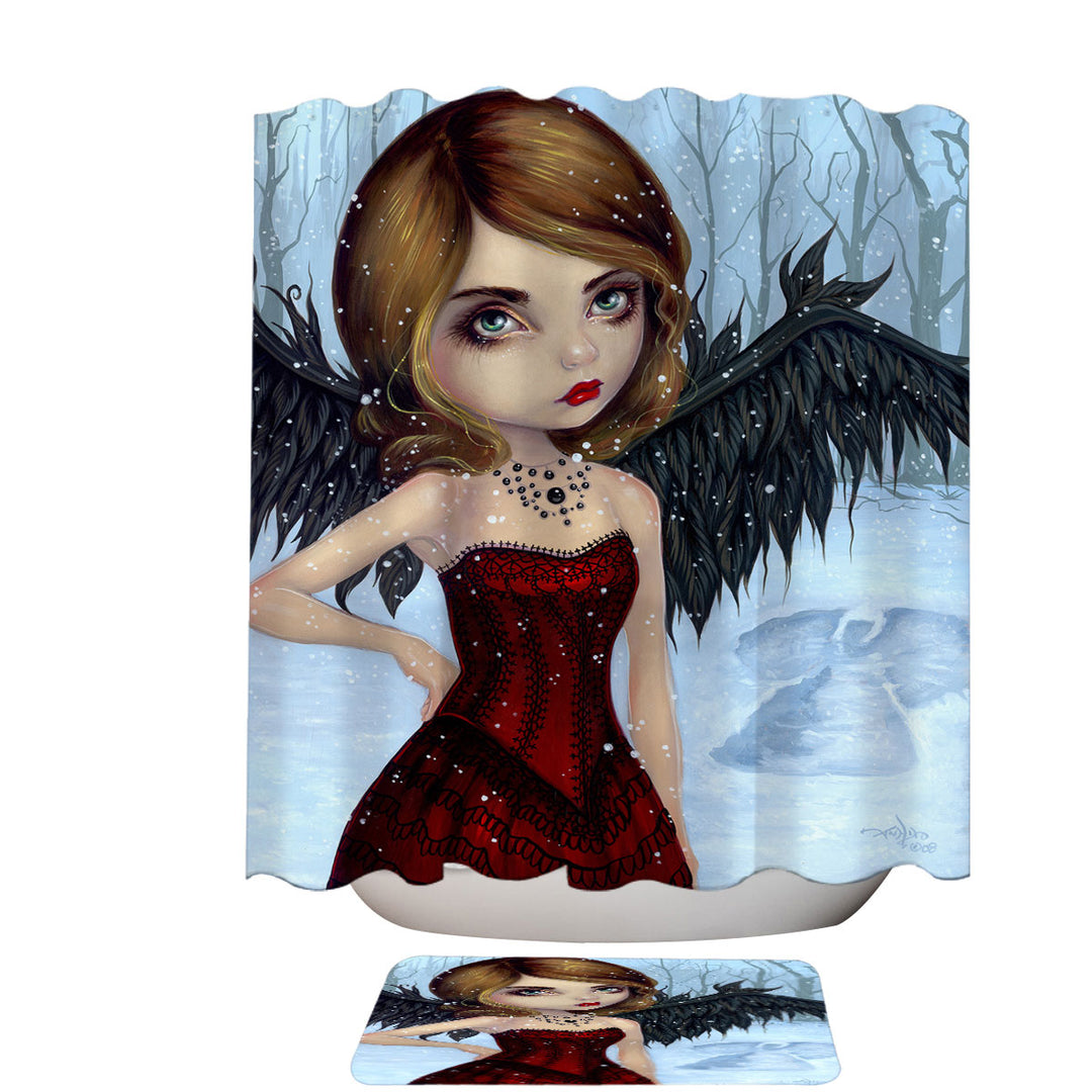 Snow Angels Winter Forest Winged Beautiful Maiden Shower Curtain