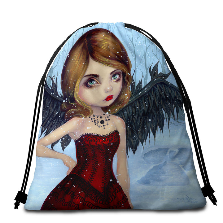 Snow Angels Winter Forest Winged Beautiful Maiden Travel Beach Towel