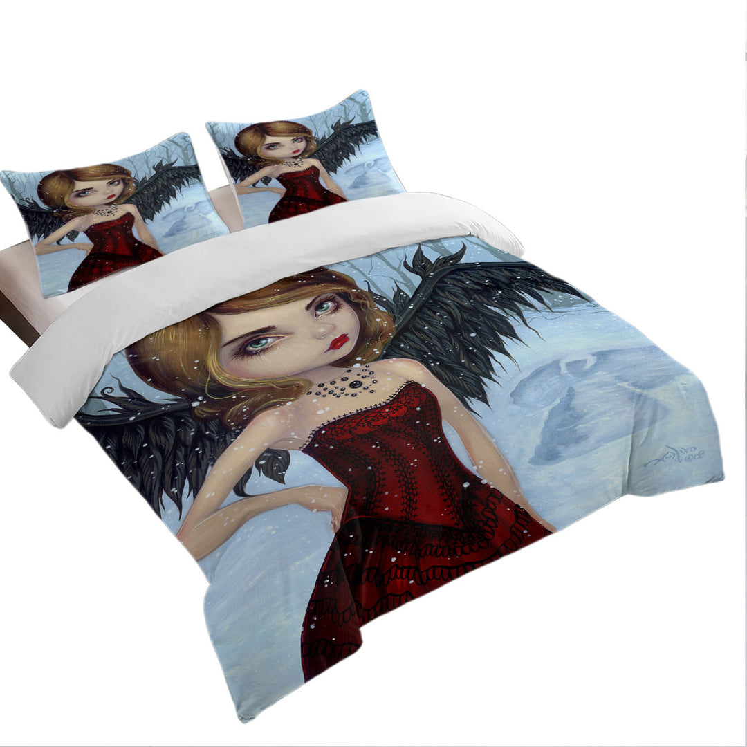 Snow Angels Winter Forest Winged Beautiful Maiden full Size Duvet Cover