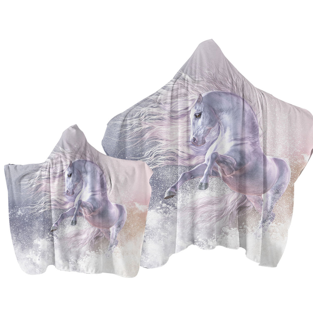 Snow Ghost a Stunning White Horse Hooded Beach Towel