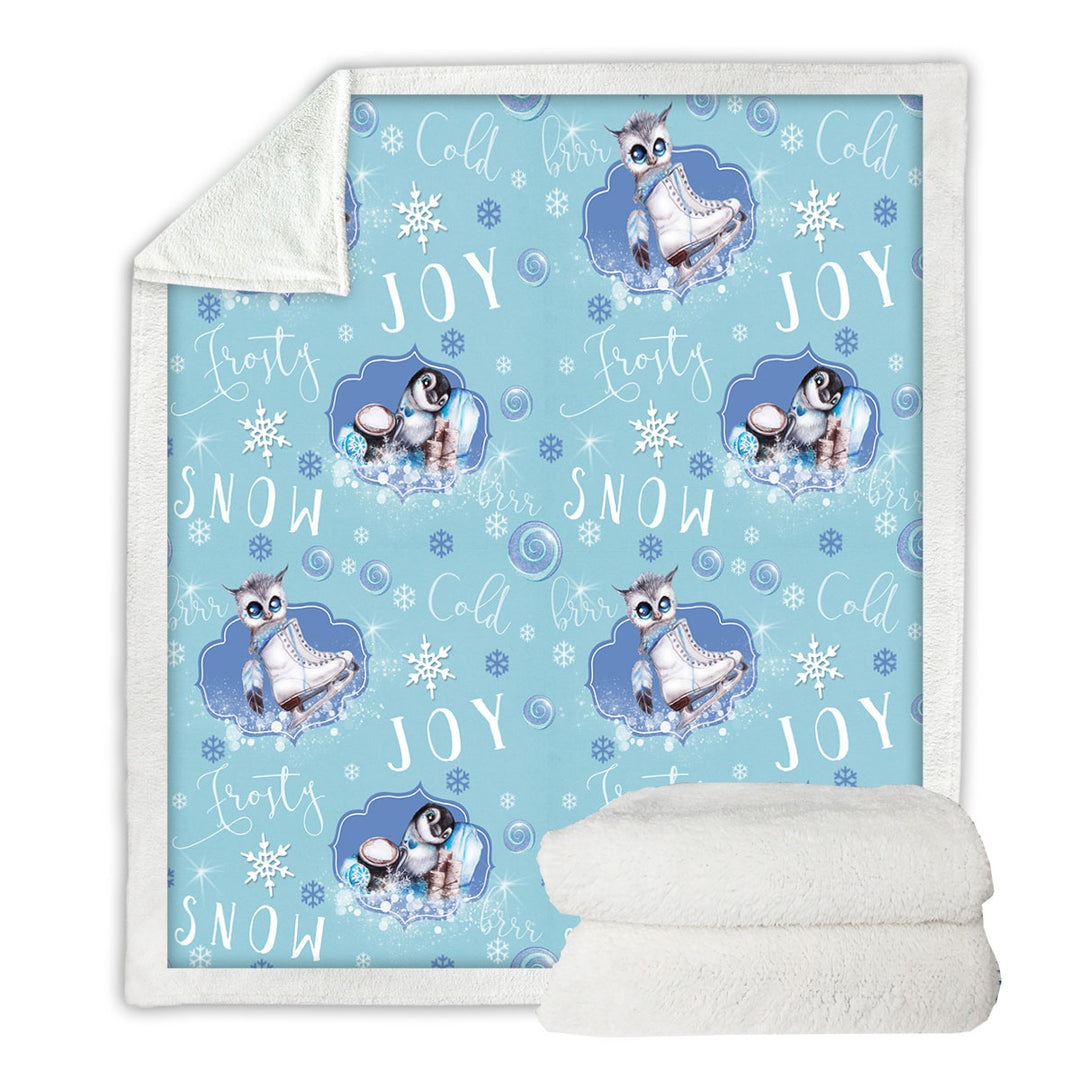 Snowflakes Winter Owl Penguin Pattern Fleece Blankets