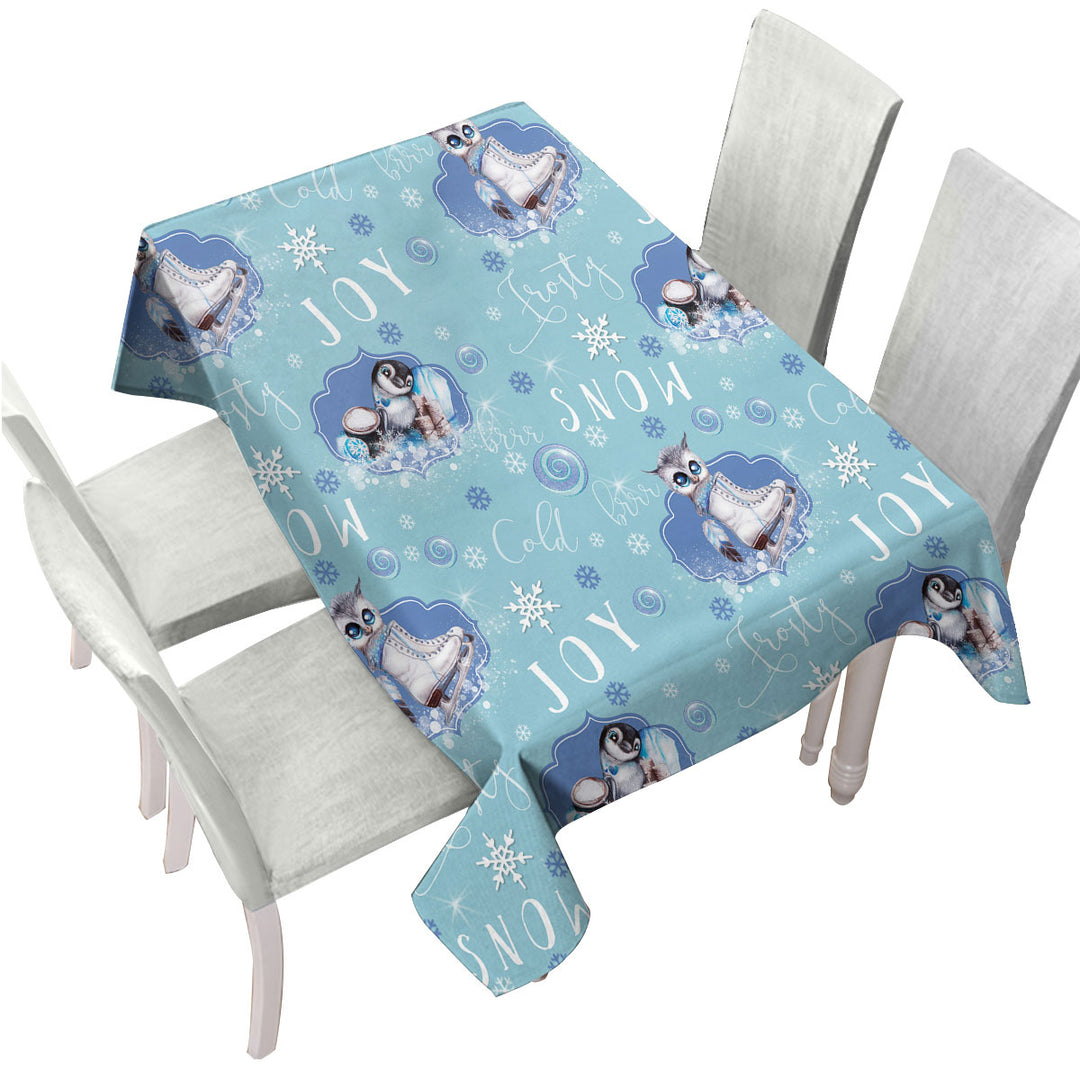 Snowflakes Winter Owl Penguin Pattern Table Cover