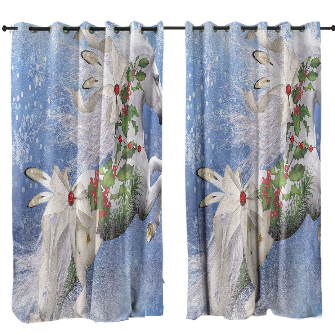 Snowflakes Winter White Horse Drapes