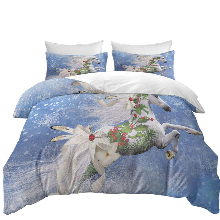 Snowflakes Winter White Horse King Duvet Cover set