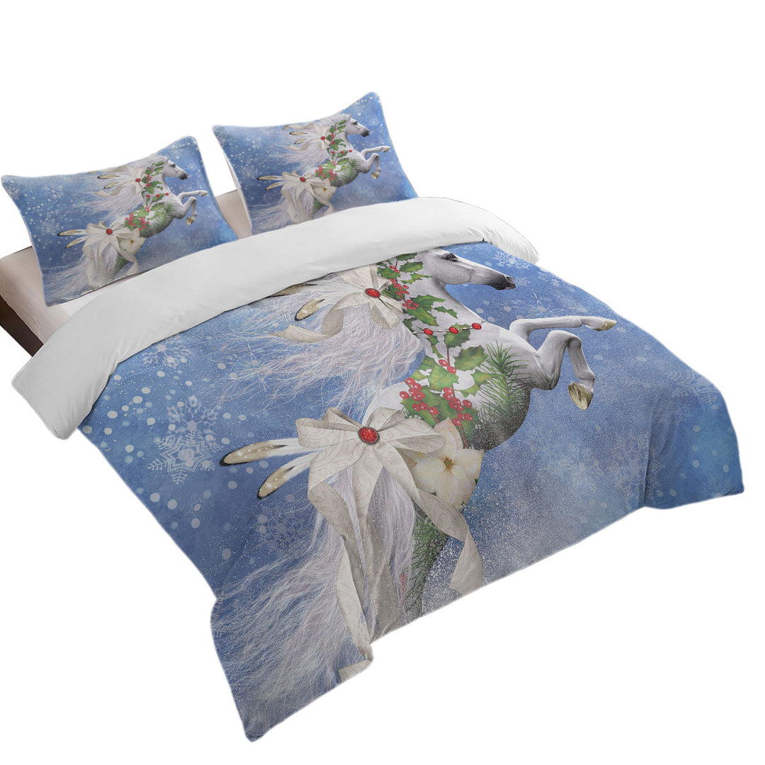 Snowflakes Winter White Horse full Size Duvet Cover