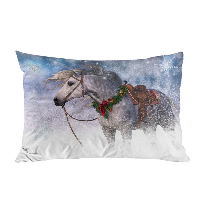 Snowy Christmas with White Horse Pillowcases