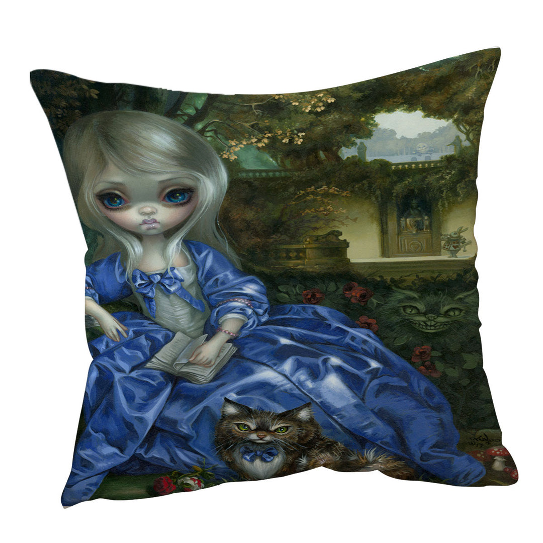 Sofa Pillow with Alice and Cat Fairytale Daydreaming Wonderland