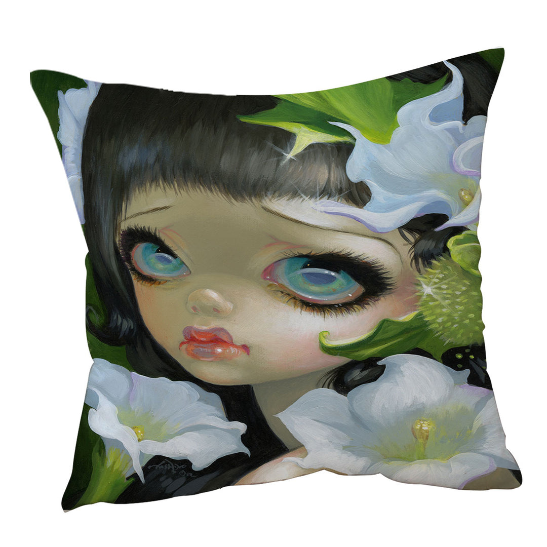 Sofa Pillows of Poisonous Beauties Datura Girl and Flowers